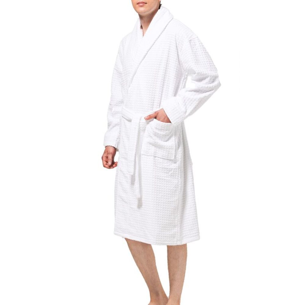 Alpine Swiss Mens Luxury Waffle Knit Cotton Bathrobe Shawl Collar Hotel Spa Robe - Picture 6 of 8